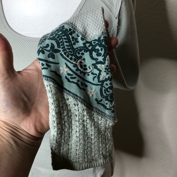 Free People Mint Bandana Cuff Round neck Waffle Thermal - Picture 4 of 8